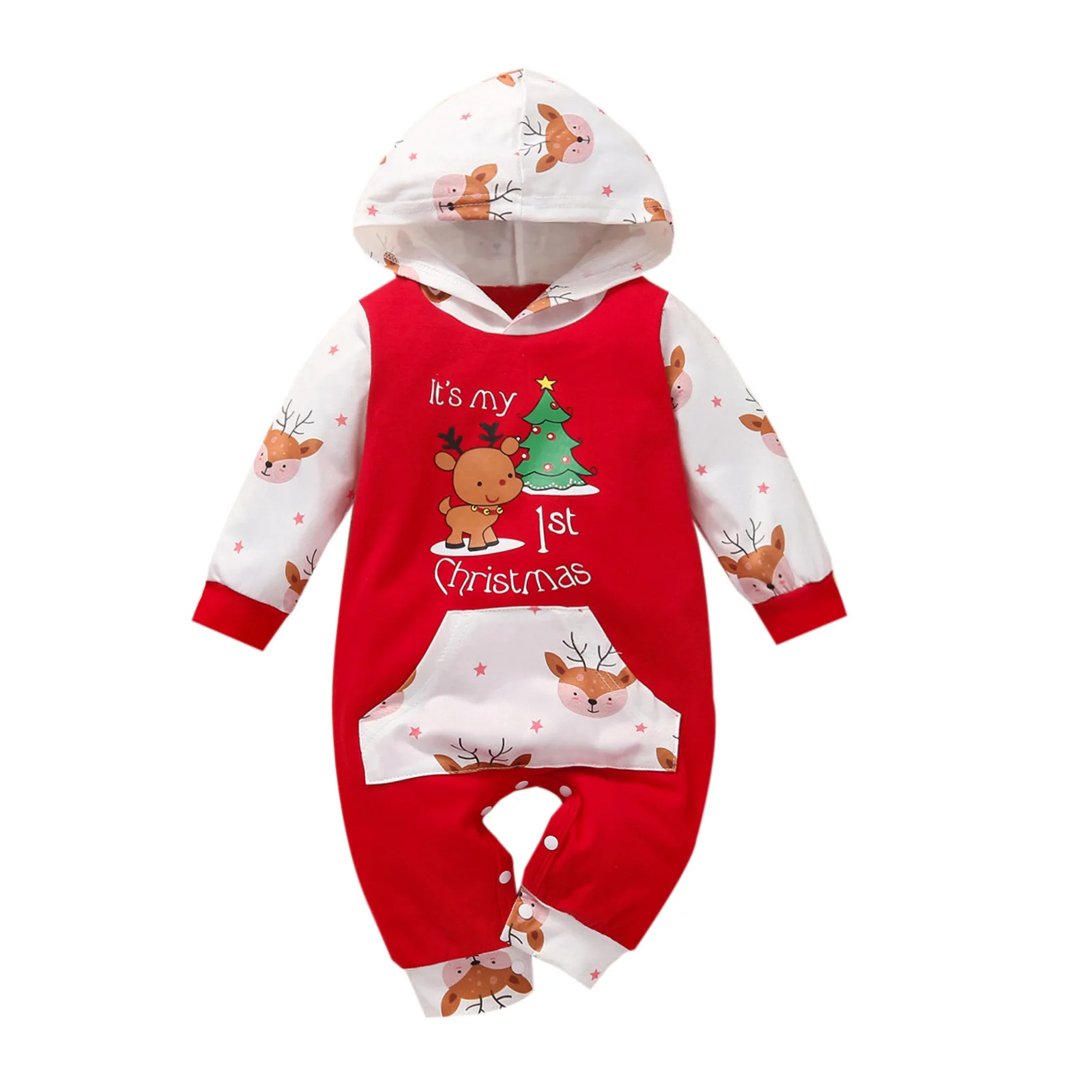 Christmas Winter Knit Baby Romper Baby Rompers Wholesale Cartoon Print Hooded Baby Romper