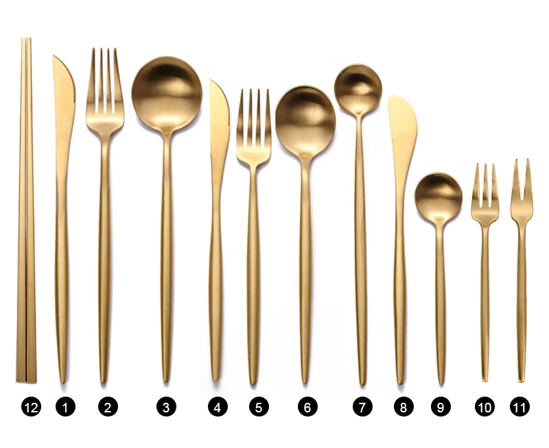 Wholesale Restaurant Hotel 18/10 Stainless Steel Cutlery Long Handle Dessert Gold Flatware