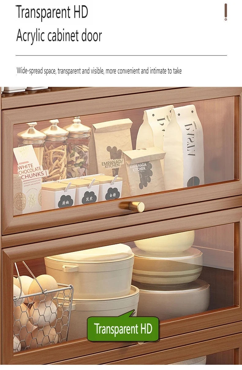 Tall Kitchen Pantry Storage Cabinet Freestanding Bar Cabinet with Glass Doors and Shelves Cupboard for Living Room, Dining Room