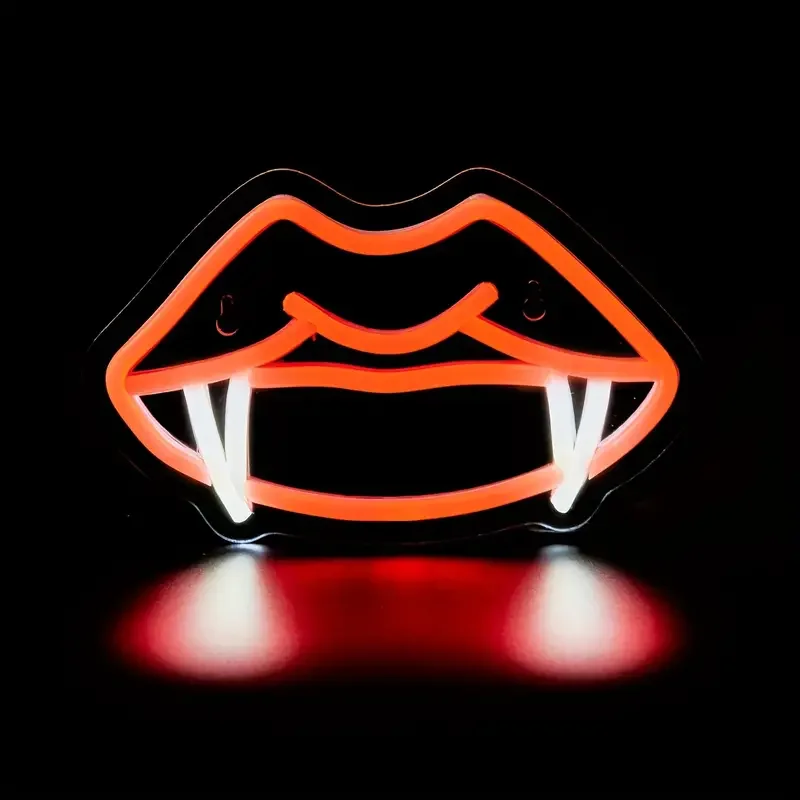 1pc Backboard Led Neon Light, Teeth Mouth Cool Fangs Man Cave Decor, Neon Powered By USB 5V