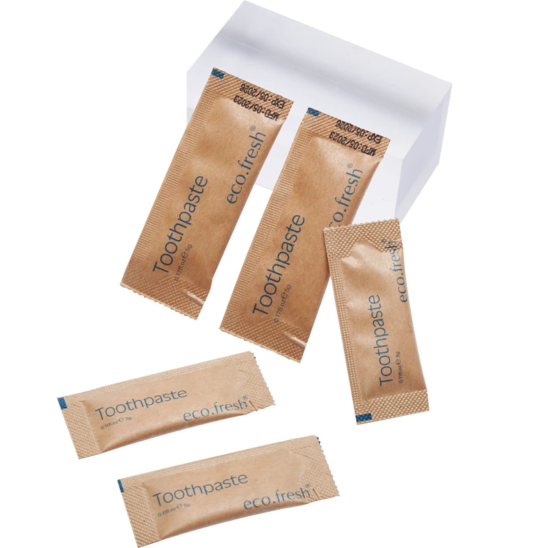 Wholesale OEM 3g / 5g Hotel Travel Size Small Disposable Eco Friendly Kraft Paper Sachet Toothpaste For Hotel