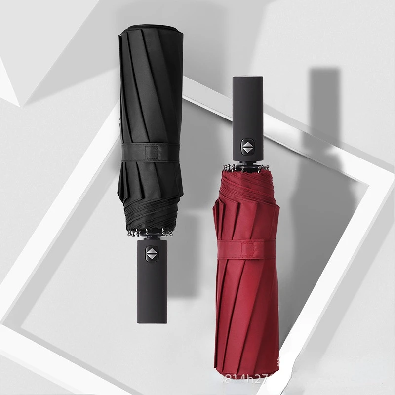 Fully Automatic12 Bone Three-fold Black Glue Custom Plus Printing Logo Sunny Rain Gift Advertising Umbrella Wholesale