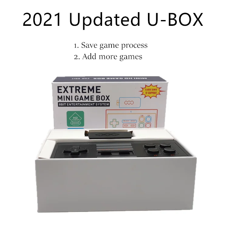 2021 updated U-Box Wireless USB stick Game Console HD TV Out  With Dual Gamepad have saving game process and can add more games