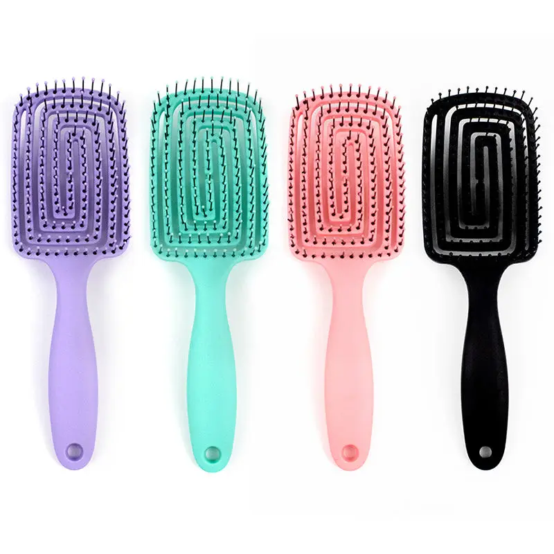 Curved Vented Detangling Hair Brush Cushion Hairbrush Vent Brushes With 6 RowBoar nylon Bristles for Women Styling Curly
