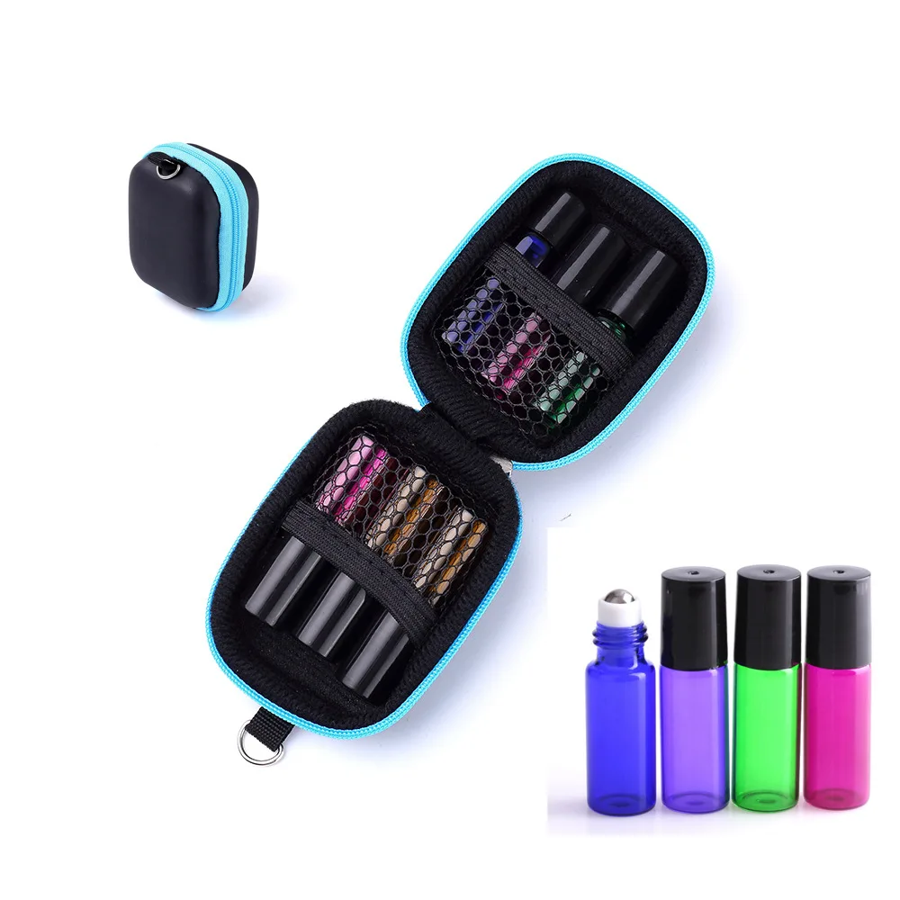 
Wholesale Customized Logo Mini EVA Travel Storage Bag Earphone Case Roller Bottles Holder 5ML 6Pcs Essential Oil Carrying Case 
