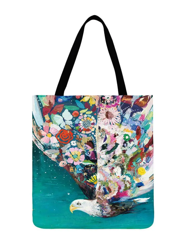 Ladies Shoulder Bag Watercolor Animal Painting Printed Tote Foldable Shopping Bag Outdoor Beach Bag Casual Totes