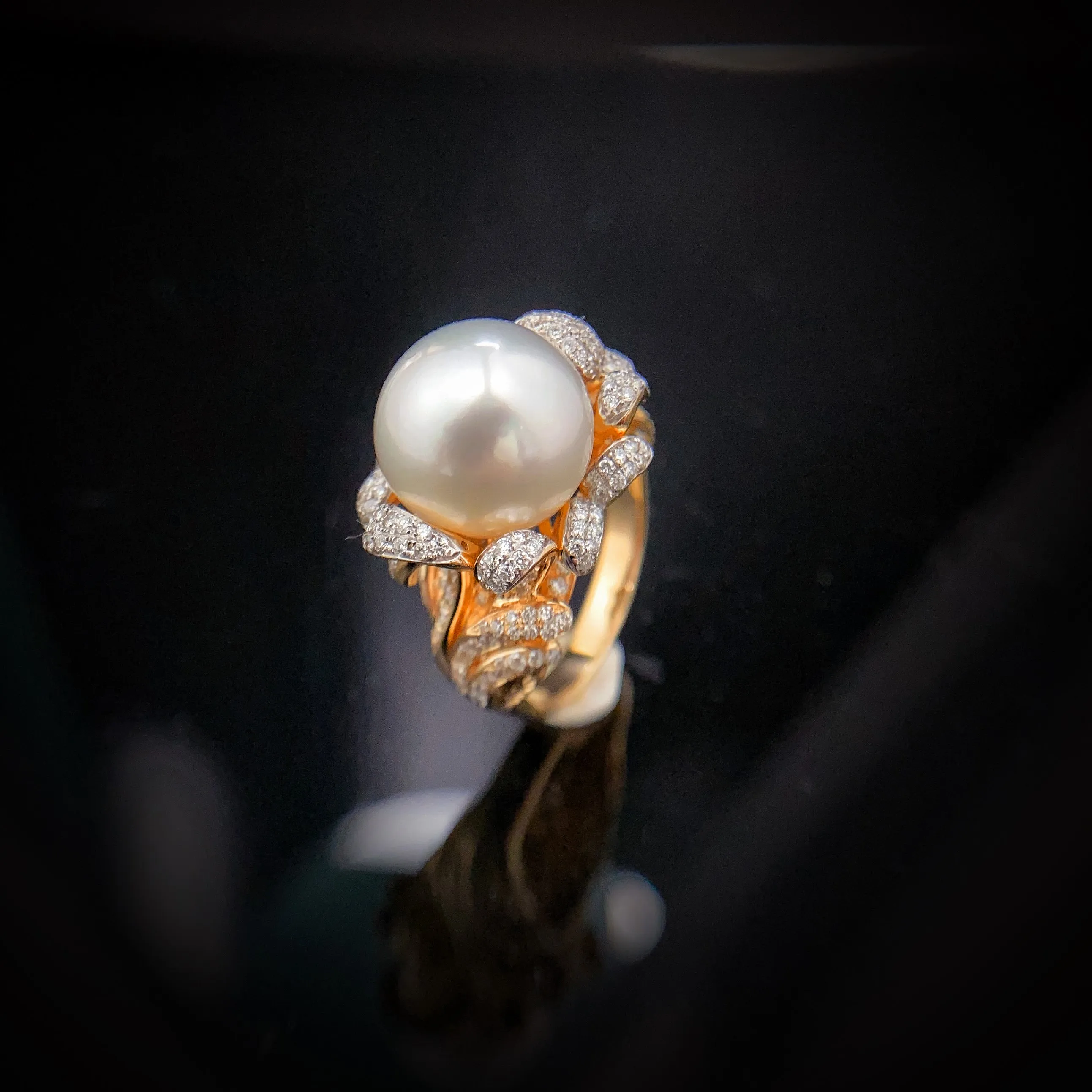 Fine Jewelry Custom China Classic Jewellery Trendy Round Zircon Diamond Pure 18K Gold Plated Freshwater Pearl Wedding Gold Ring