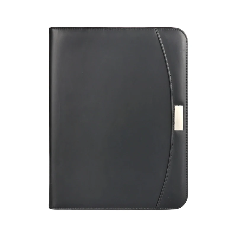 Zipper Document Padfolio Folder Black Business Zippered PU Leather A4 Documents Padfolio Portfolio Folder with Calculator