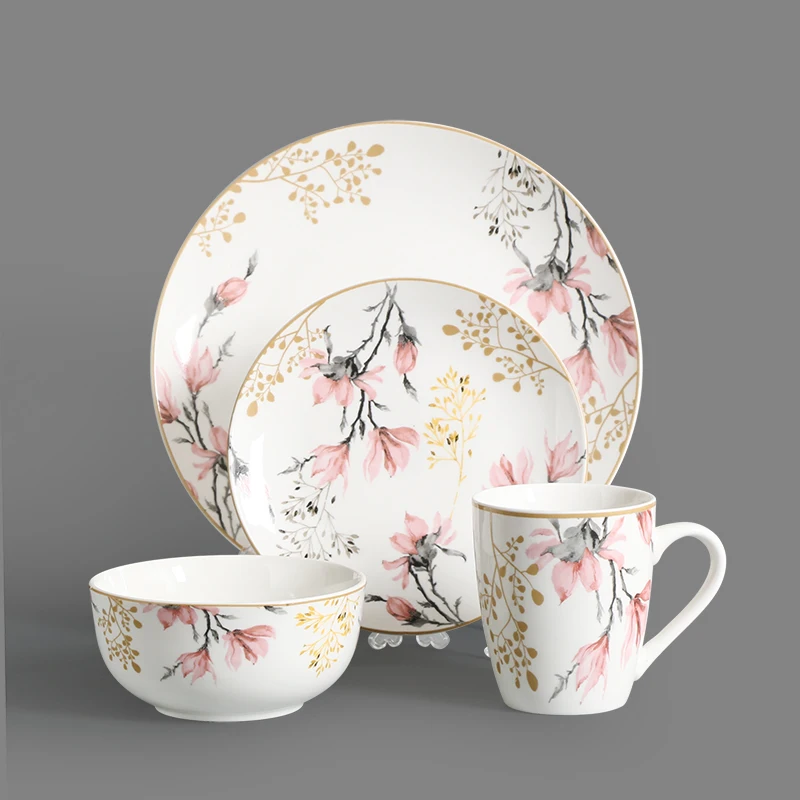 Factory direct sales 16 piece dinnerware set decals elegant dinner sets luxurious porcelain plate bowl ceramic tableware set