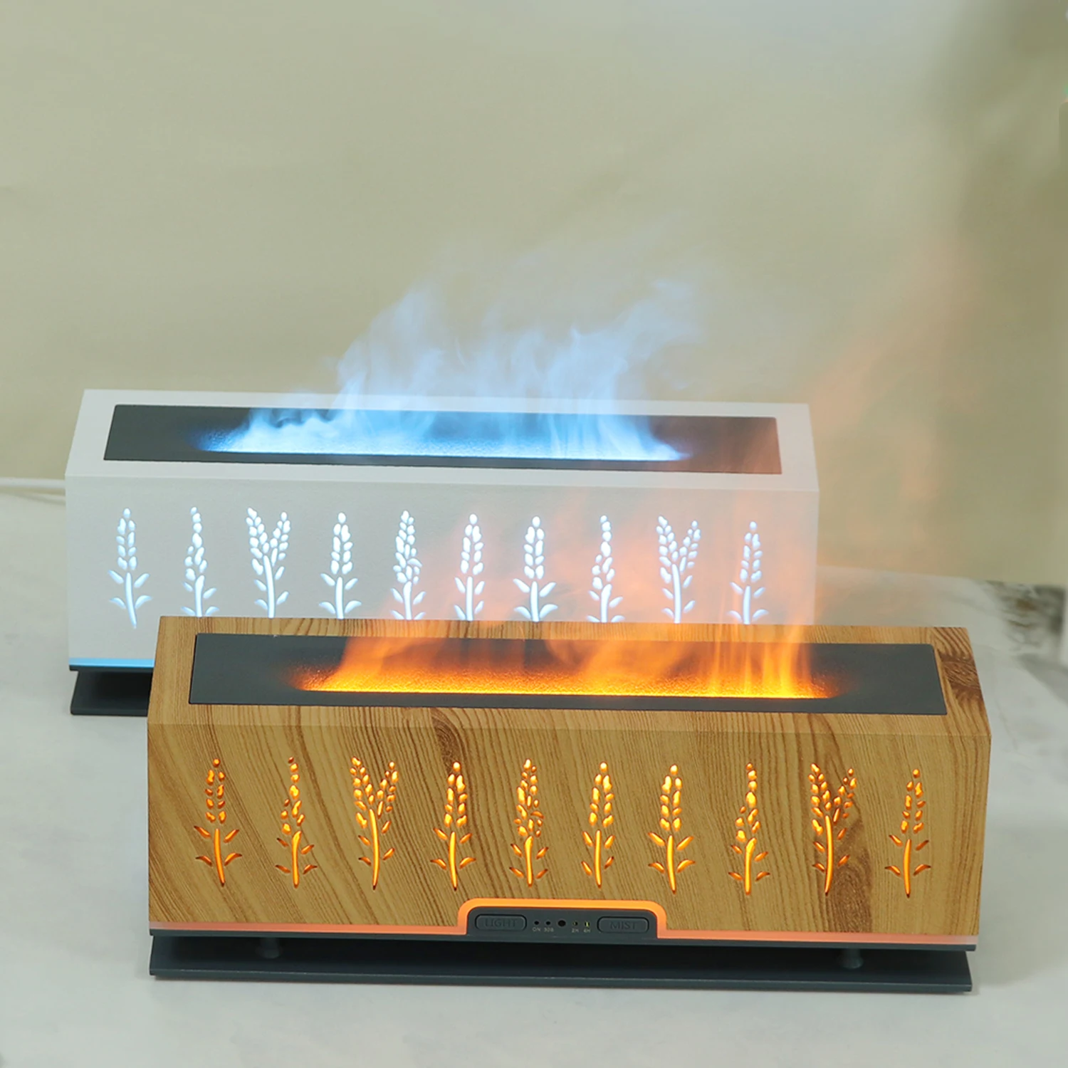 Ultrasonic Smart Home Decorative Mood Light 2-Color Flame Wood Grain Aroma Diffuser Car US Plug Mini Essential Oil Diffuser