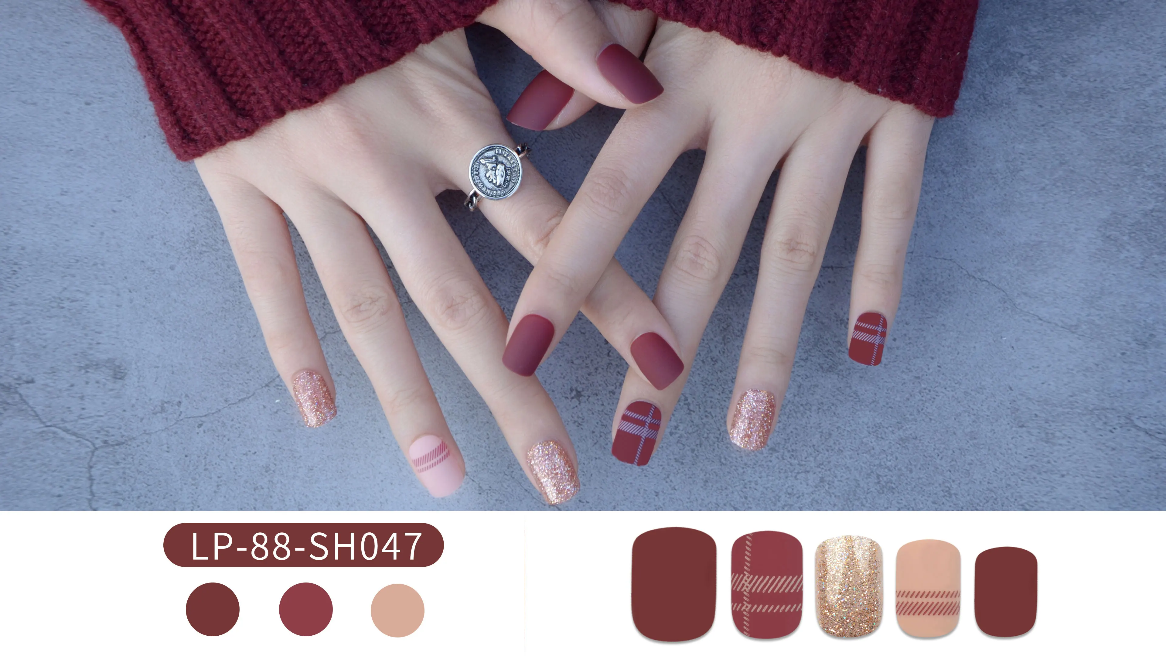 Competitive Price Press on Artificial Fingernails Manicure False Nails Metallic Glitter Colorful Design for Finger Application