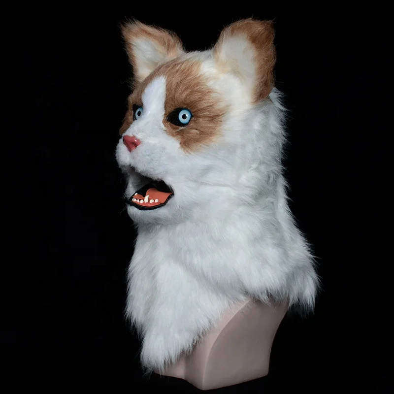 Tgirl Cat Moving Mouth Mask Head Mask Realistic Animal Halloween Mask for Halloween Cosplay Costume Party