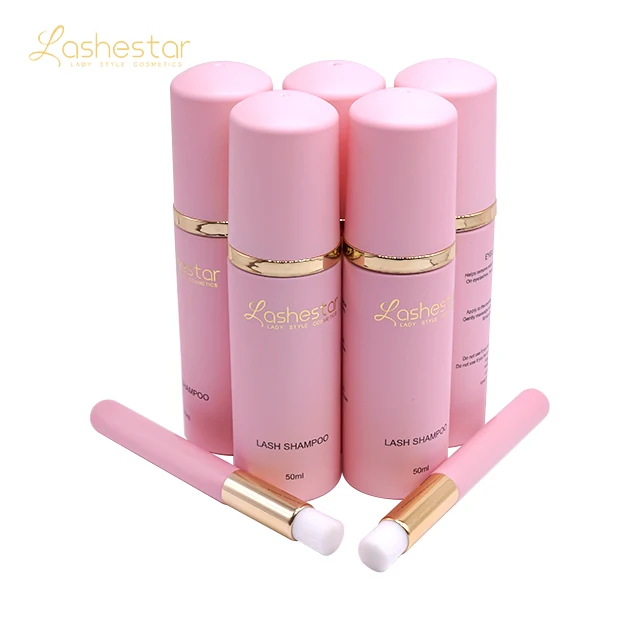 lash cleaner foam 50ml OEM pink lash shampoo bottle with box and brush vegan foam lash shampoo