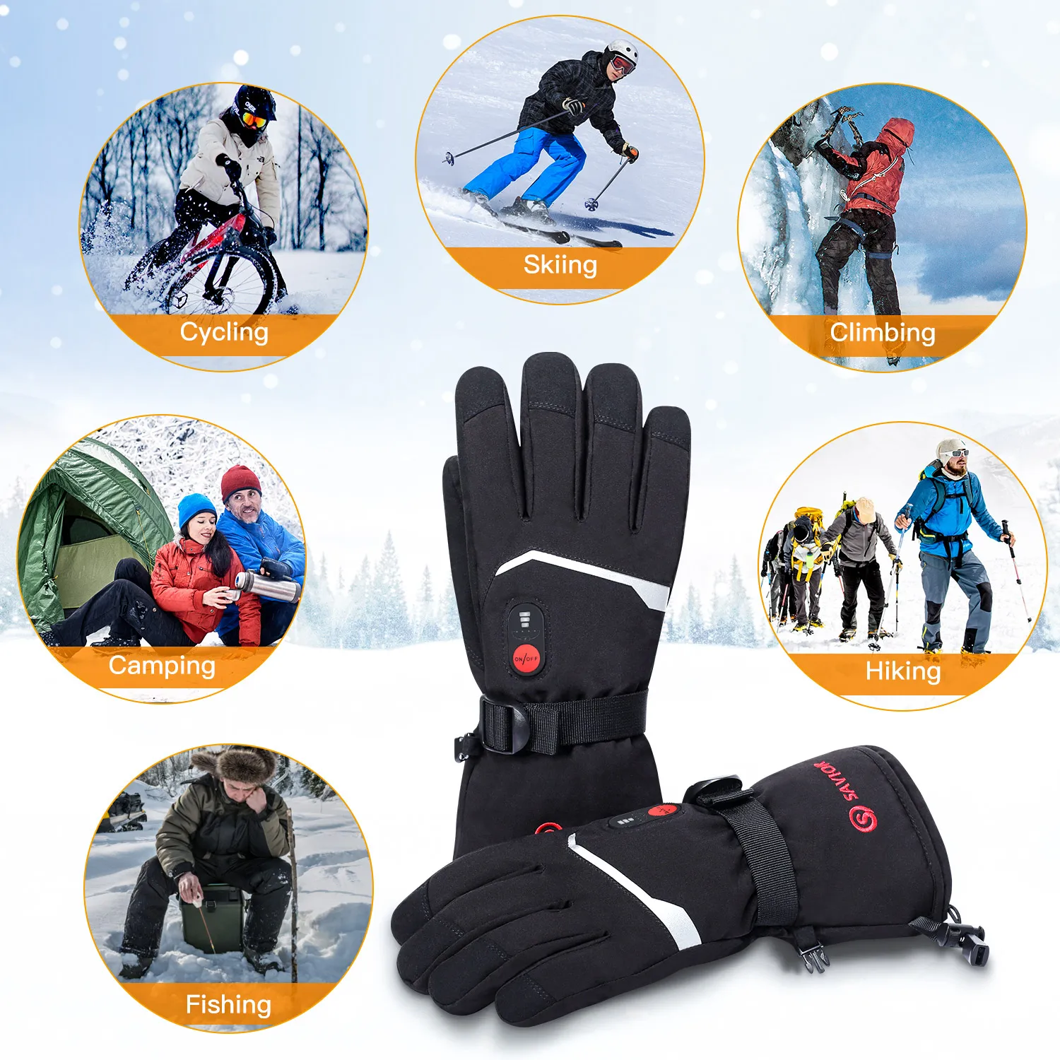 Winter  Cold Weather Outdoor Thermal 7.4V Lithium battery Men Snowboard Skiing Heated Ski Gloves