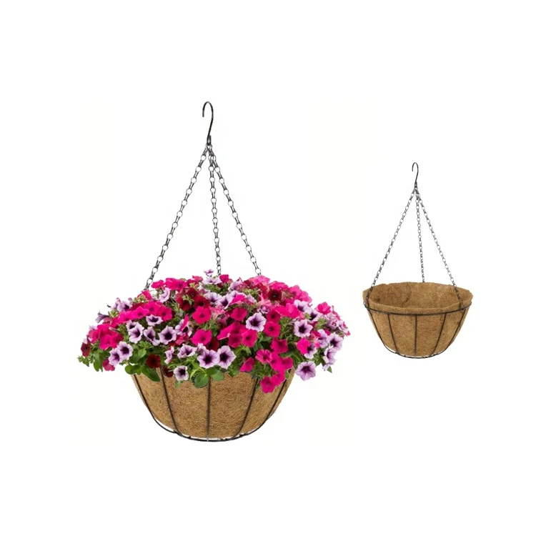 Cheap Wrought Iron outdoor Hanging Basket with Coco Liner Metal Wire Hanging Planter 2021 wall hanging basket