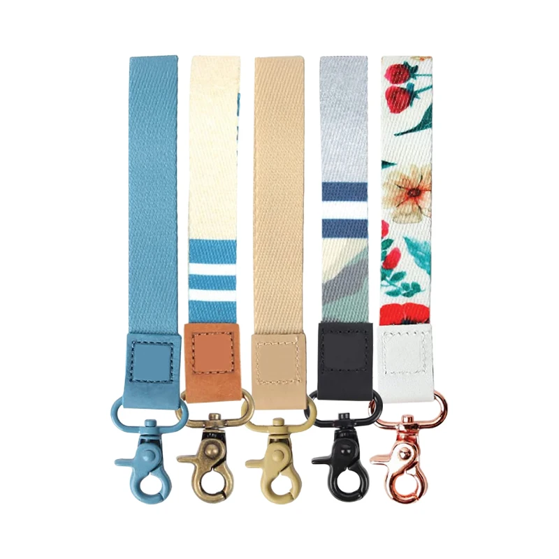 Custom Sublimation Wallet Phone Key Card Holder Short Wrist Keychain Strap Custom Leather Key Lanyard Short Lanyard