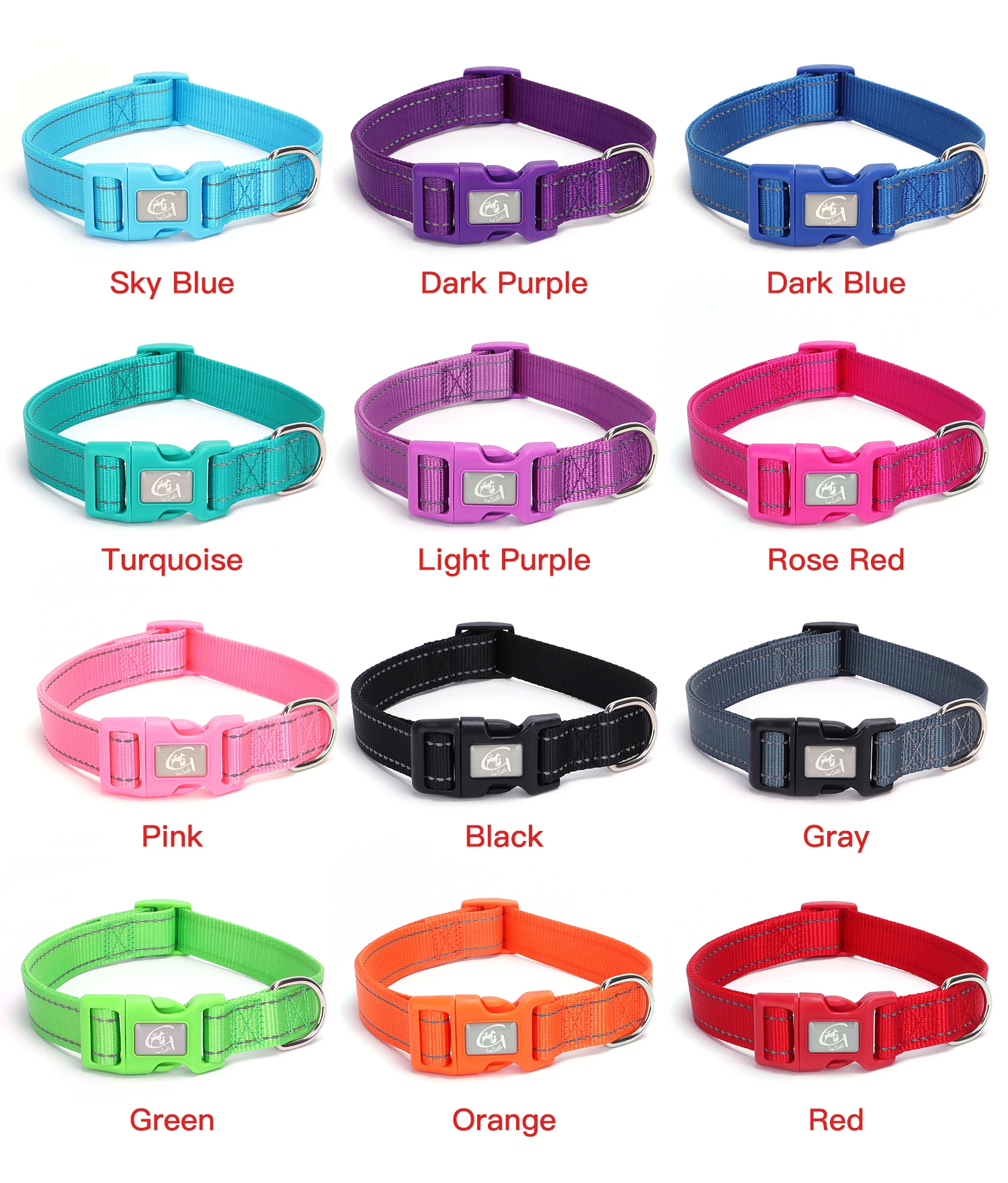 Heavy Duty 12 Colors Plain  Reflective Nylon Dog Collar For Small ,Medium,Large Dogs