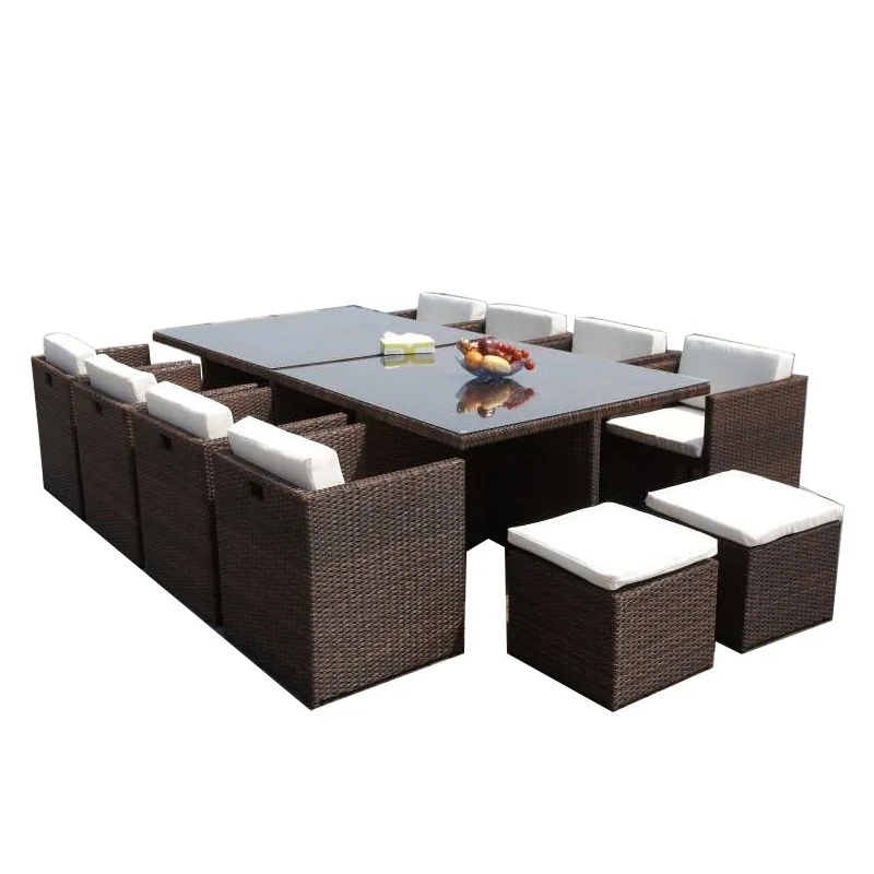 Китайская фабрика, 11 предметов, большая мебель из ротанга для наружного дворика, Обеденный набор, большой стол и стулья, экономия места