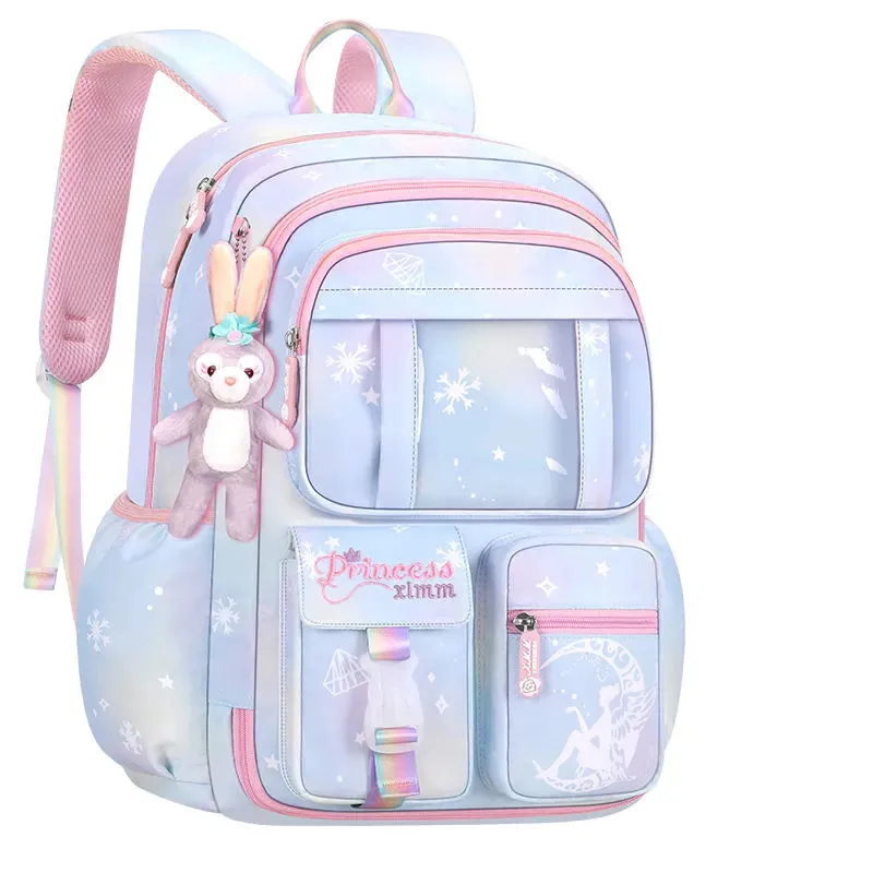 2022 fashion gradient student schoolbag 1-6 grade light weight reduction double shoulder bag girl bag school