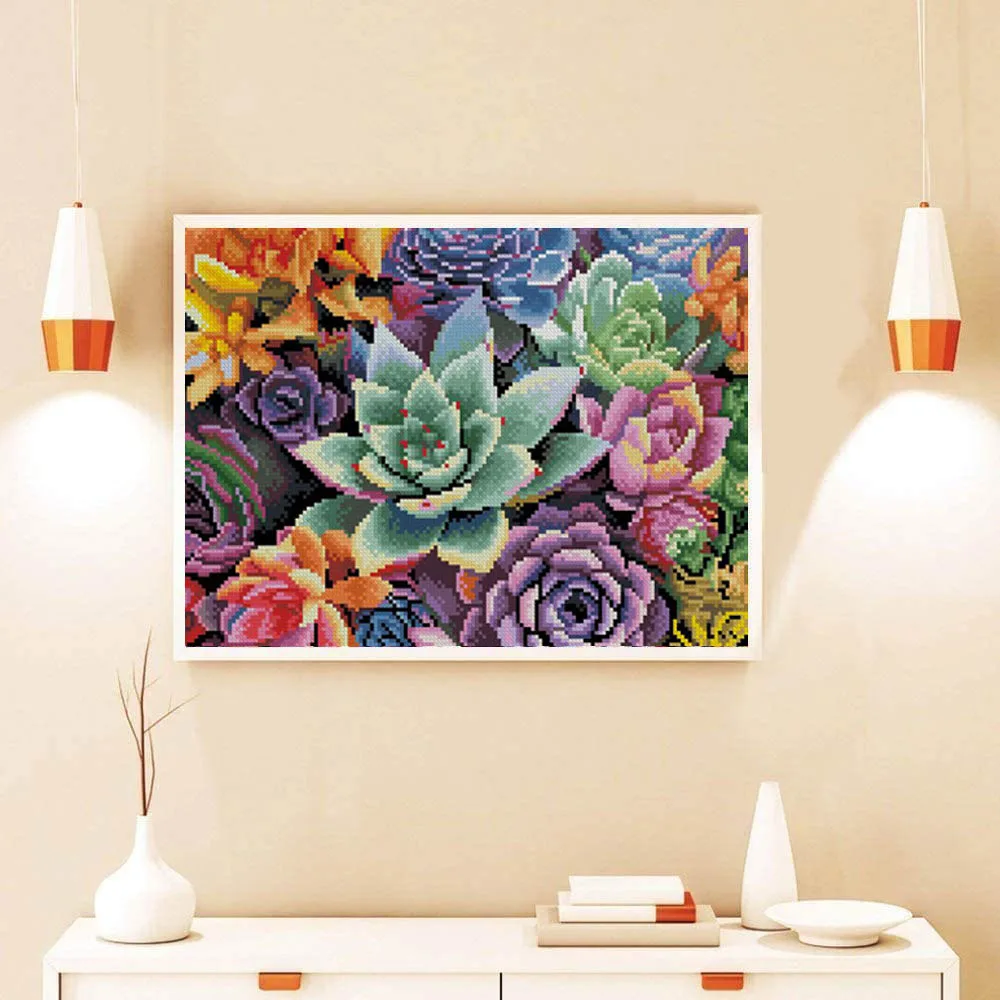 Handmade Arts Needlework Cross Stitch Succulent Plants Designs Cross-Stitch Kits