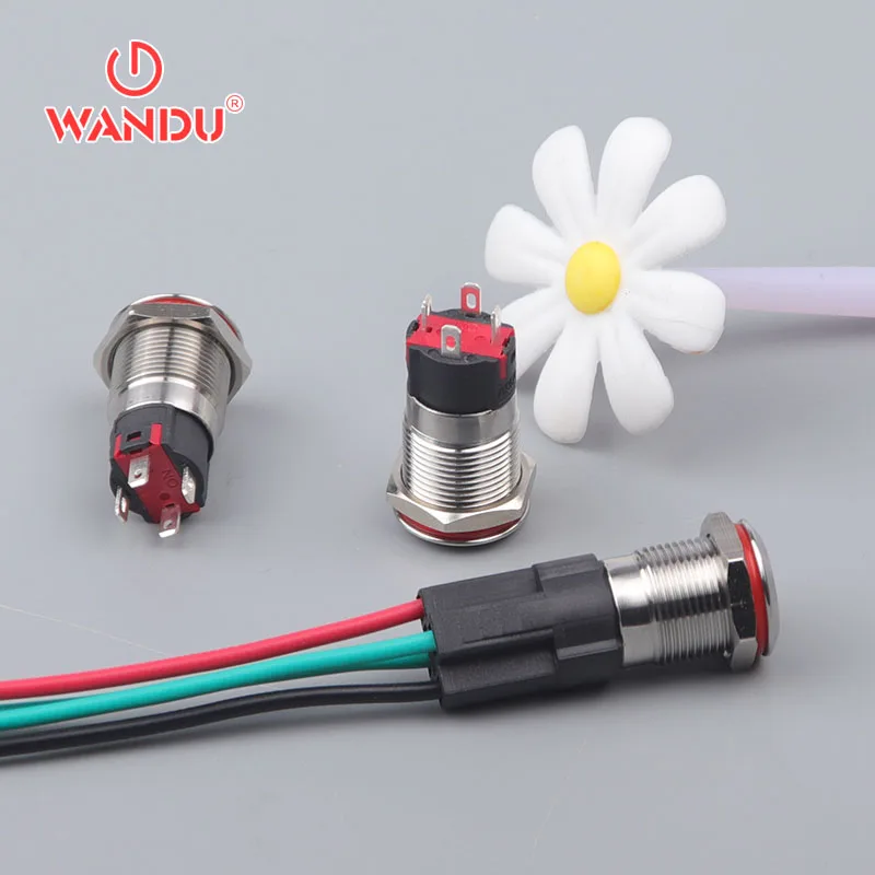 12mm metal push button switch with power logo light / self-holding / self-resetting