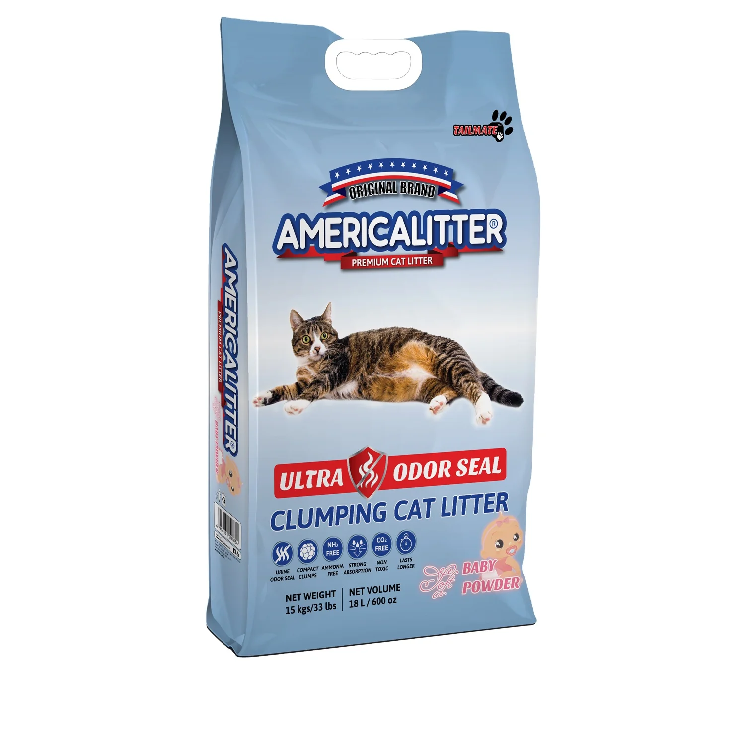 Odor Seal Best!  Americalitter Brand Clumping  Bentonite ! High Quality Cat Litter Arena Para Gatos Cat Toilet Cleaning Material