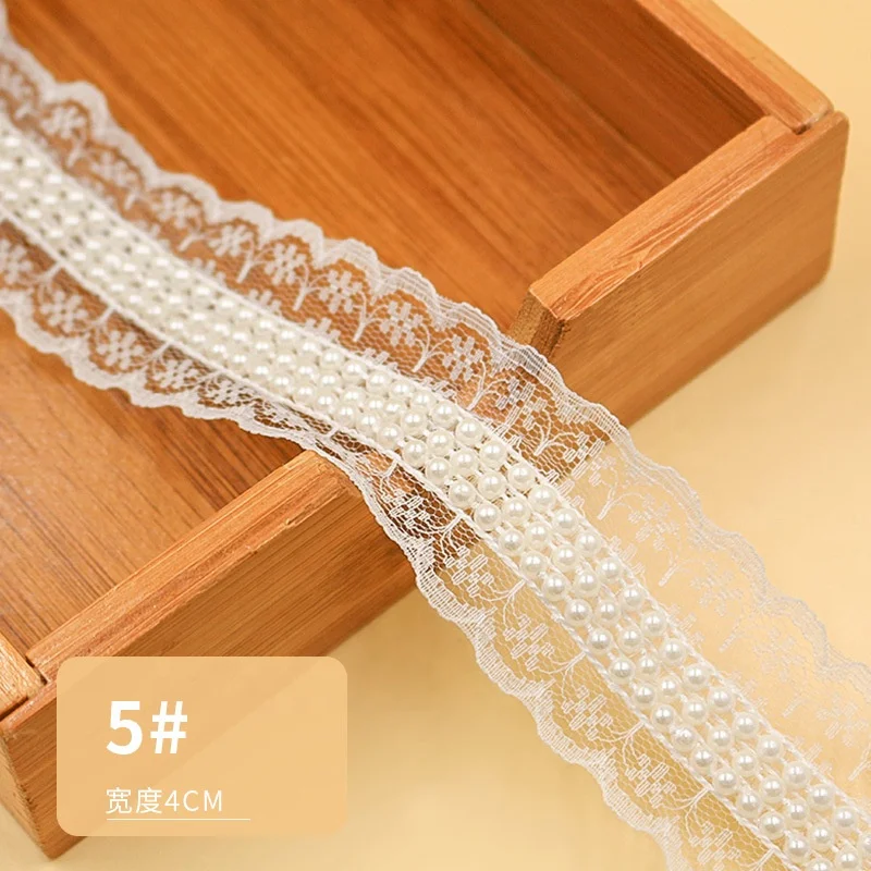 2024 Wholesale Pearl Lace Ribbon Fabric trims Beaded Lace Trim For Clothes Dress Decoration