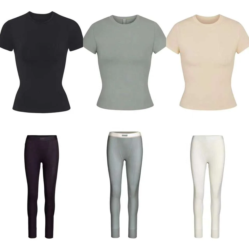 Custom Lounge Wear Comfy Cotton Ribbed Jersey Loungewear Women Sets Pink Skims Lounge Wear Two Piece Set Women Clothing