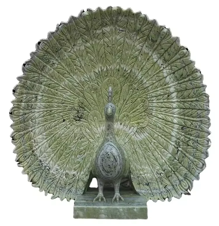 manufacturer custom Hand carved natural Animal sculpture marble indian peacock statue