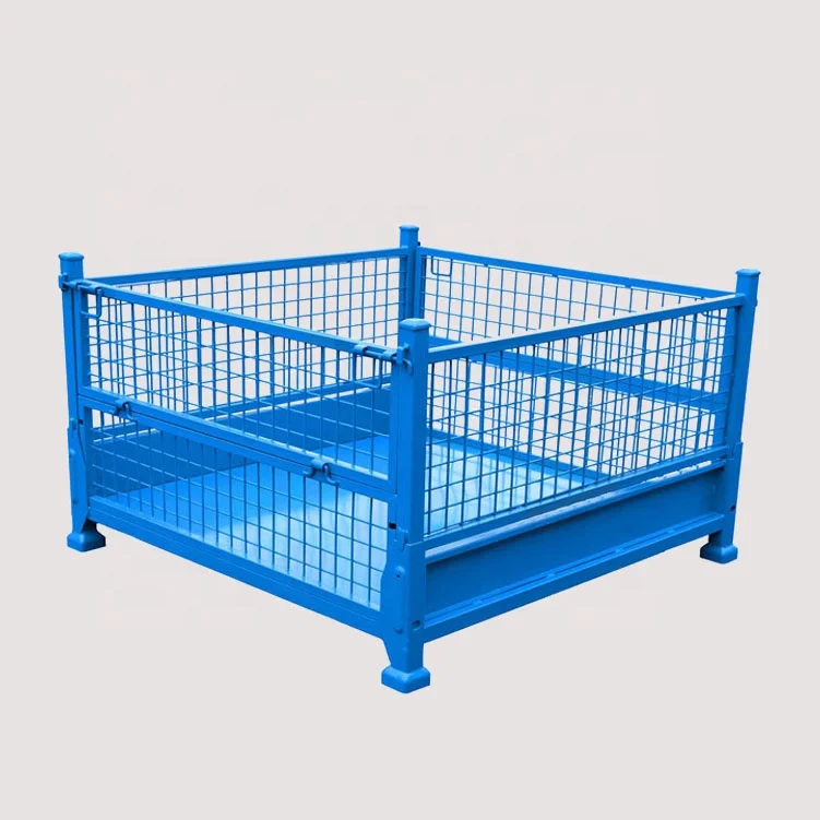 Mesh Box Wire Cage Metal Bin Storage Container Wire Mesh Pallet Crate Foldable Stackable Steel Storage Cage Pallet