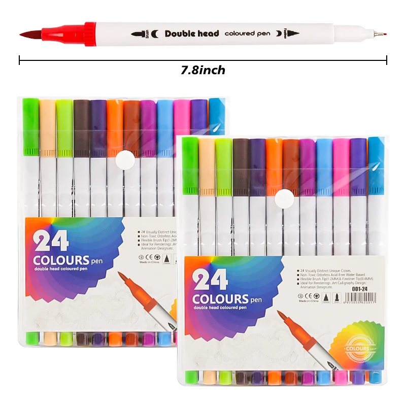 24 Colors Dual Tip Watercolor Brush Pen Water Based Marker Art Marker Pen Set With Fineliner For Arts