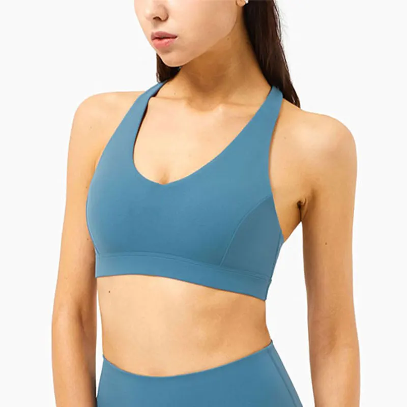 Спортивный H-образный бюстгальтер с глубоким V-образным вырезом и логотипом на заказ, Топ большого размера, бюстгальтер для йоги, обтягивающий спортивный бесшовный нейлоновый укороченный топ, бюстгальтер для фитнеса