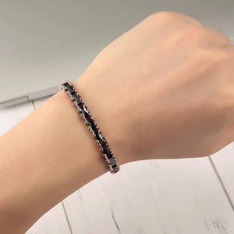 Men Jewelry Bracelet Custom Homme Mens 316l Stainless Steel Ceramic Bracelet with Rose and Black