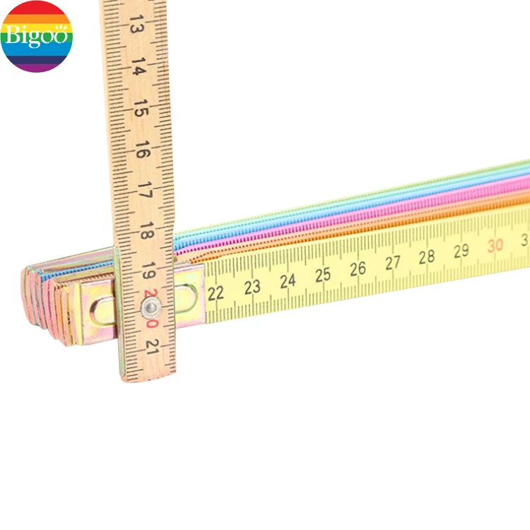 Colorful 2 meters 10 folds wooden folding scale ruler with customized logo for promotion