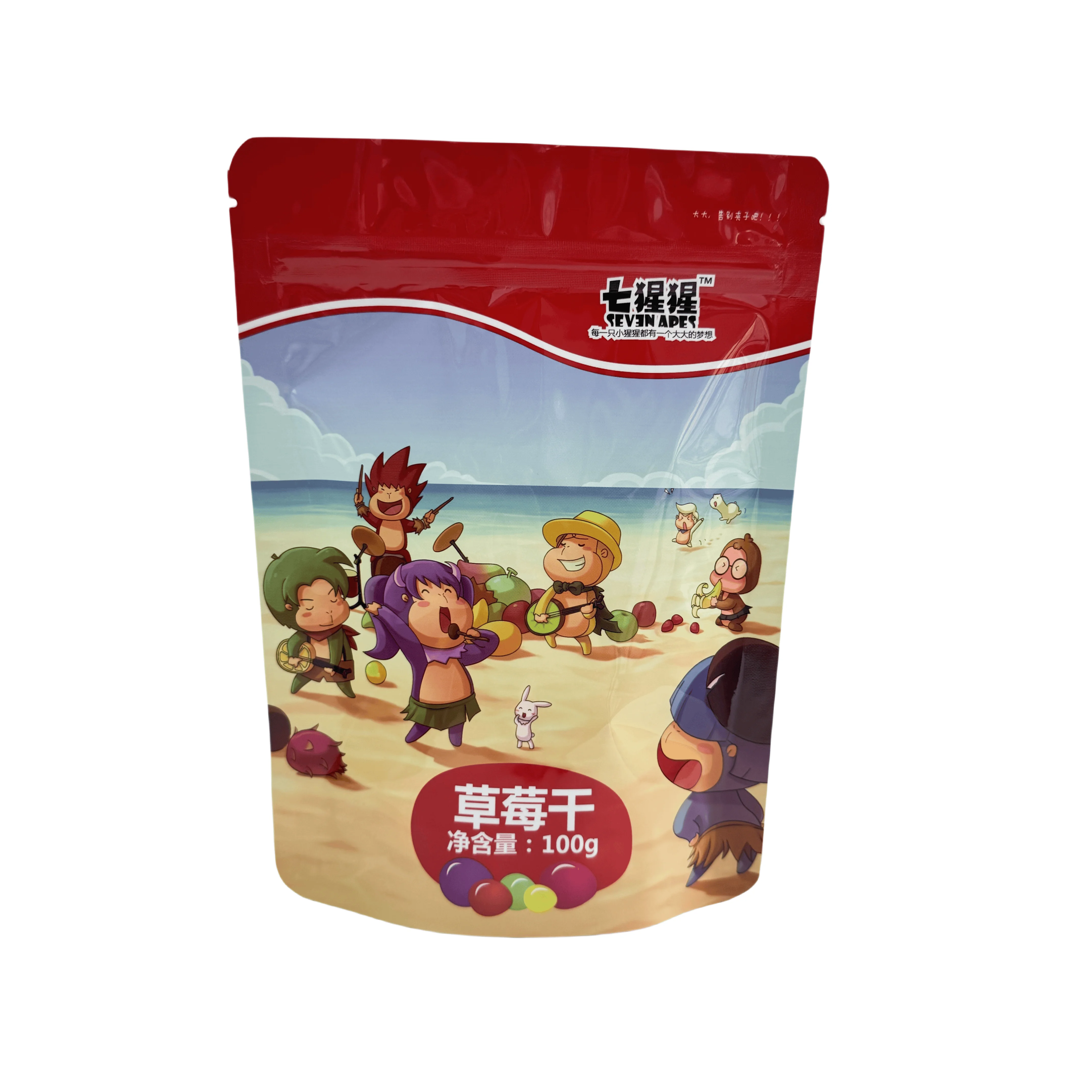 Digital Print Plastic Dried Fruit Package Dry Strawberries Lemon Banana Food Pouch Packing Snack Candy Packaging Bag