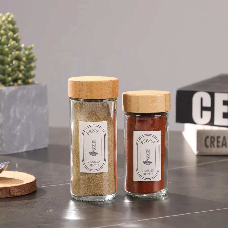 Портативная Мини Круглая Стеклянная банка для соли с бамбуковой крышкой перечного порошка сахара Кухонное хранилище специй