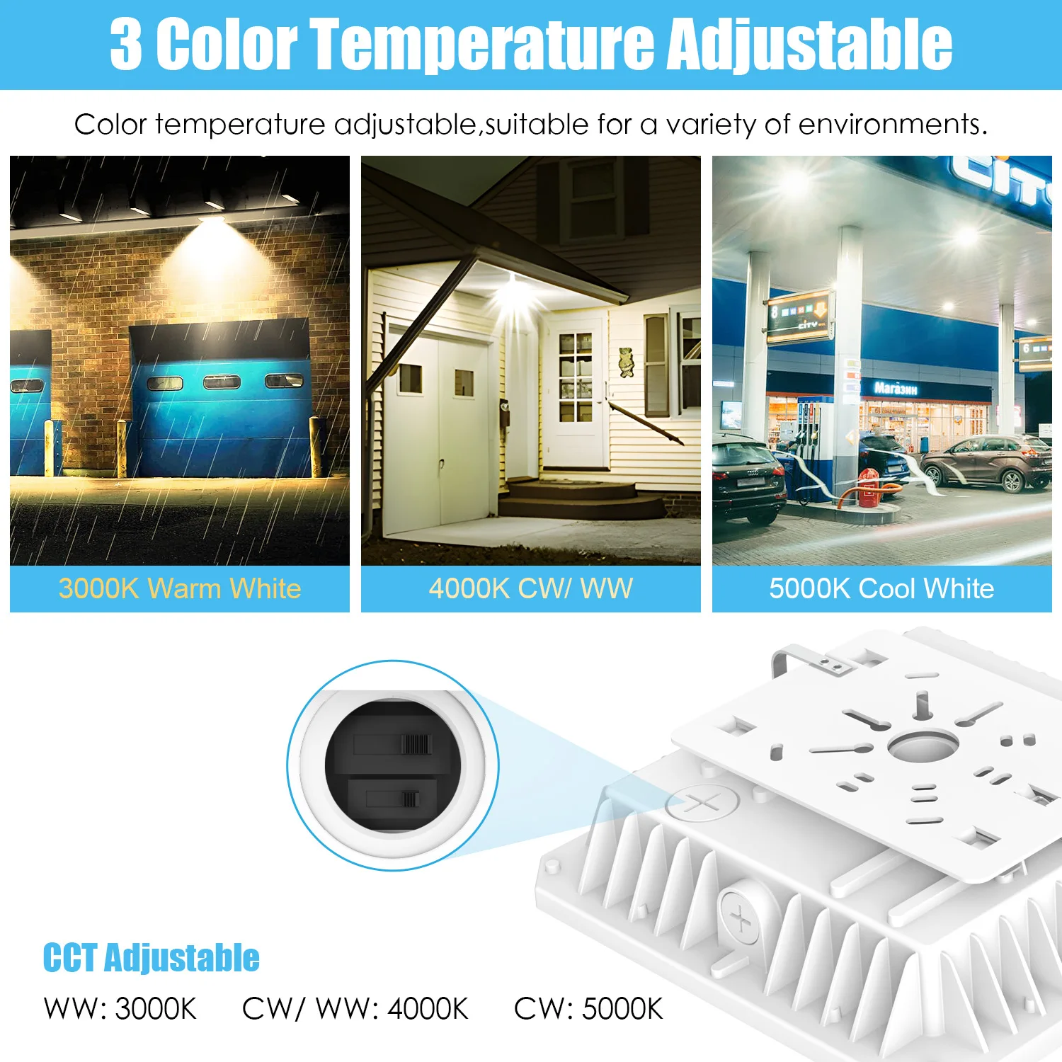 40w 60w 100w 150w 3 Cct Changeable 3 Power Switcable 5 Years Warranty Led Canopy Light For Walkways