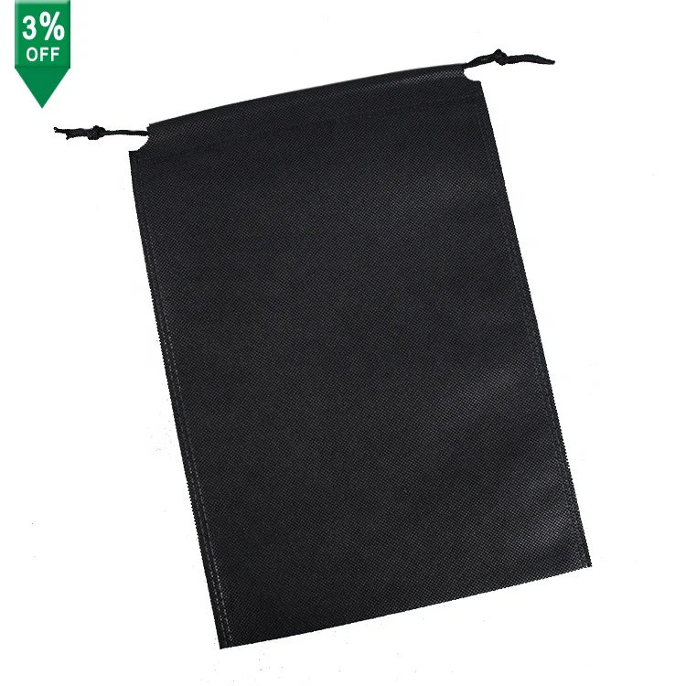 Double strings eco-friendly grocery bag nonwoven drawstring bag black