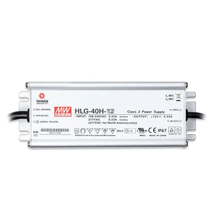 HLG-40H/60H/80H/100H/120H AC DC 12/15/20/24/30/36/42/48/54V Meanwell Led Driver For Square/LED/Grow Lighting