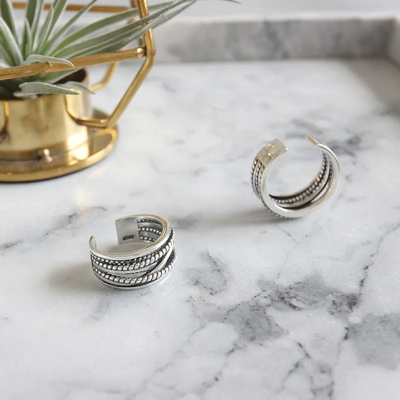 Hot Sale 100% 925 Sterling Silver Crossover Rings Vintage Oxidized Band Open Mid Knuckle Finger Ring for Couples Women Men