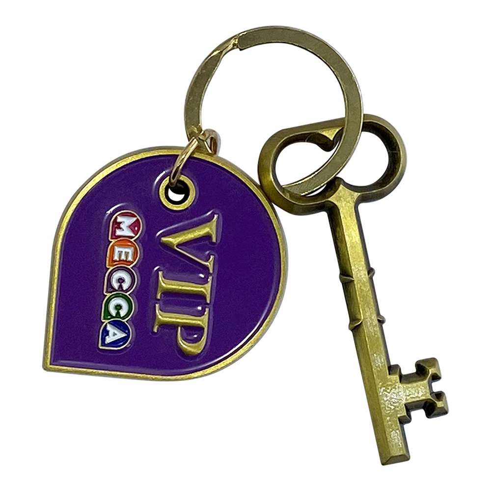 Key Shape Logo Metal Keychain With Painted Accessories