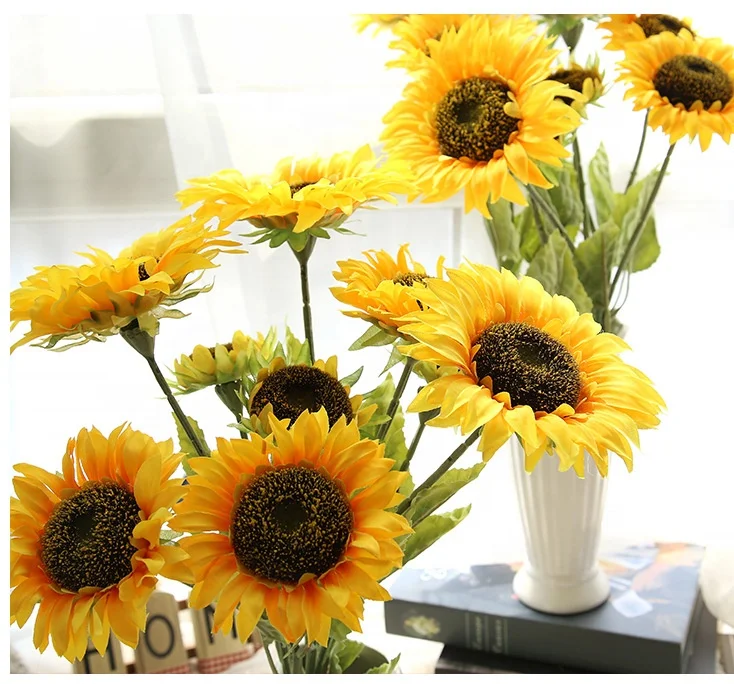 Hot sale high simulation giant yellow sunflower artificial flowers for cemetery
