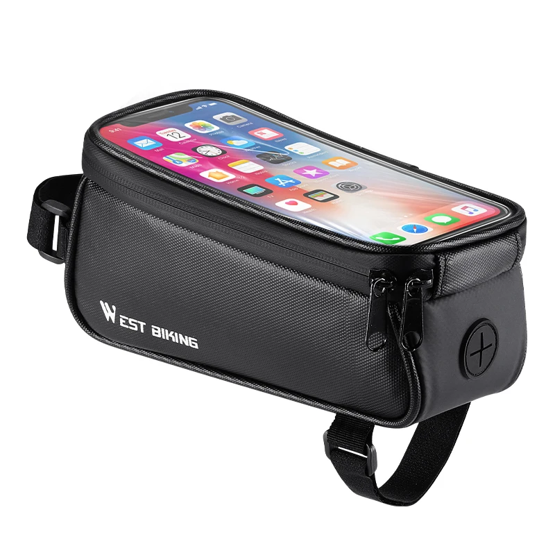 Simple Touch Screen Leather Front Tube Bag Earphone Hole 7 inch Bicycle Bag Waterproof Bike Tube Frame Phone Holder Bag