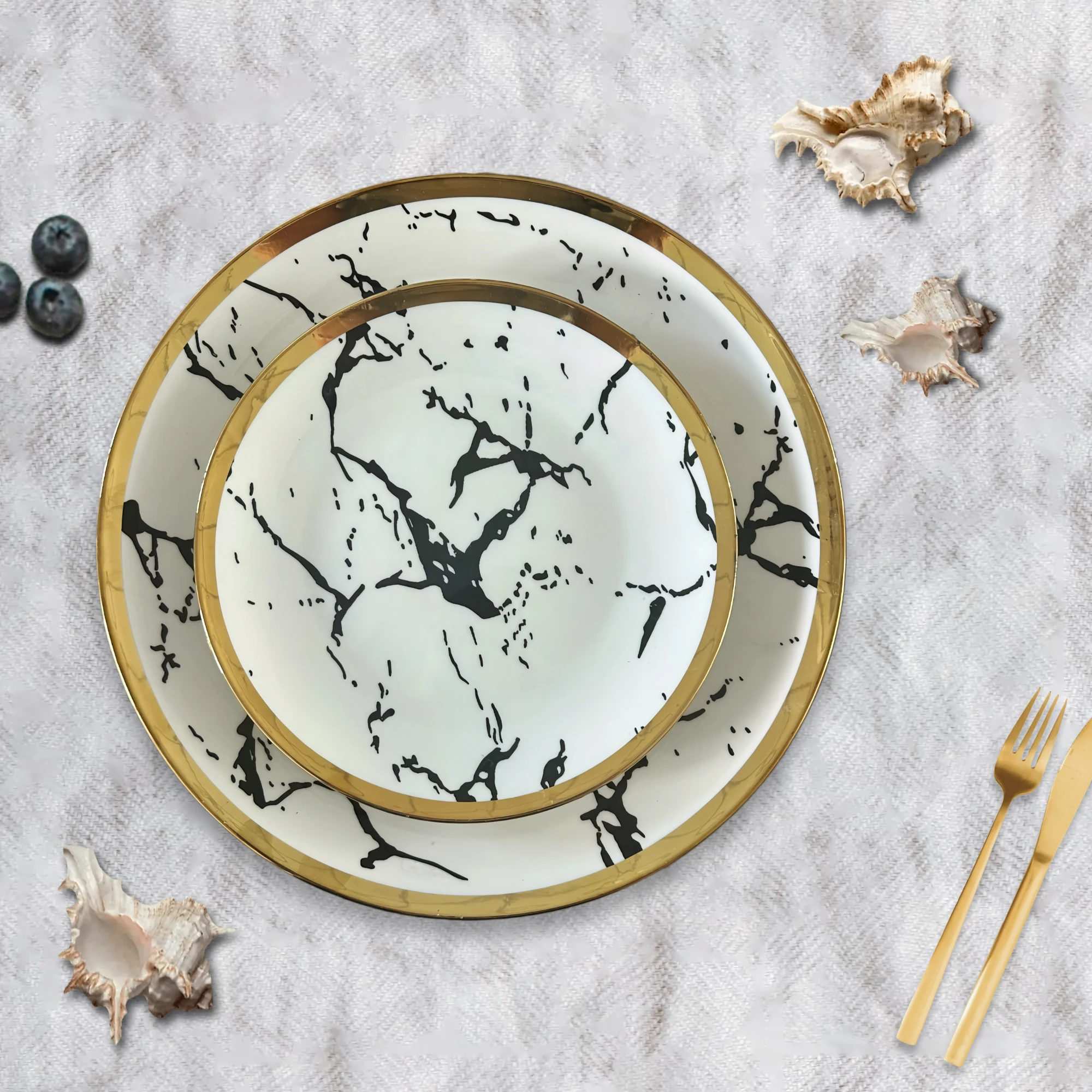 Porcelain Dinnerware Gold Rim Ink Pattern Home Party Wedding Restaurants Luxury  Royal Modern Set Porcelain Dinnerware