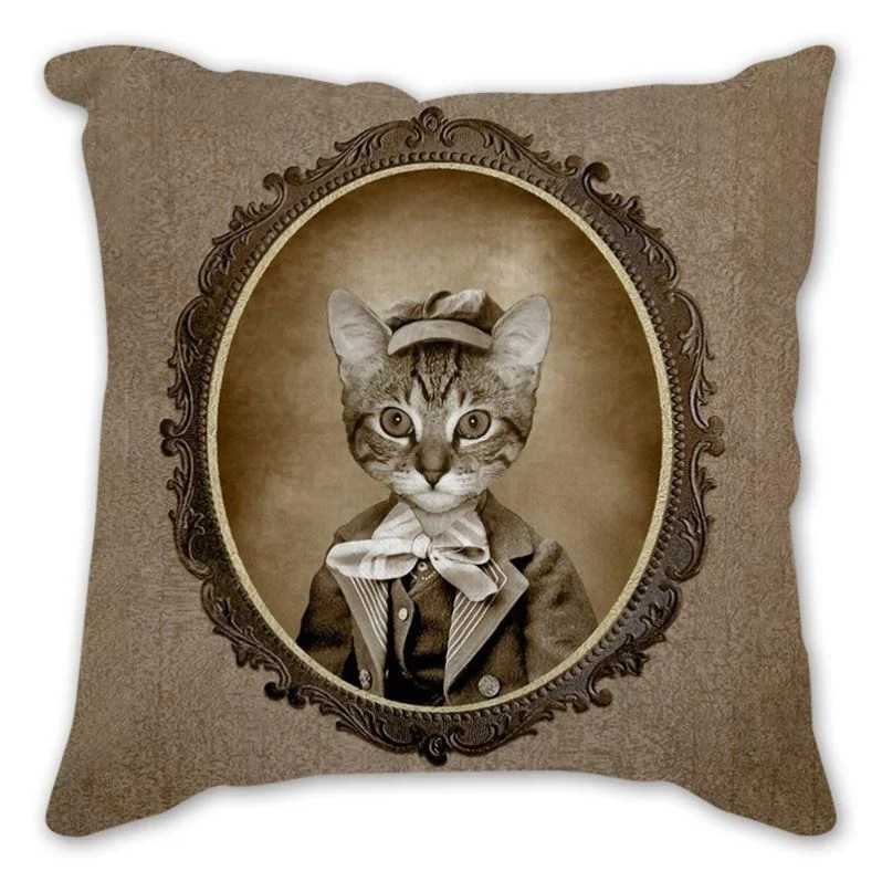 Dog Home Decorative Pillows Retro Animal Portraits Printed Cushion Cover 45X45cm Cotton Linen Pillow Euro Style Pillowcase