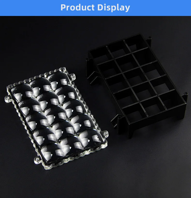 PMMA plastic optical lens designed for a 5.5-inch 3D printer array incorporating a 3x5 cell pattern in the module lens