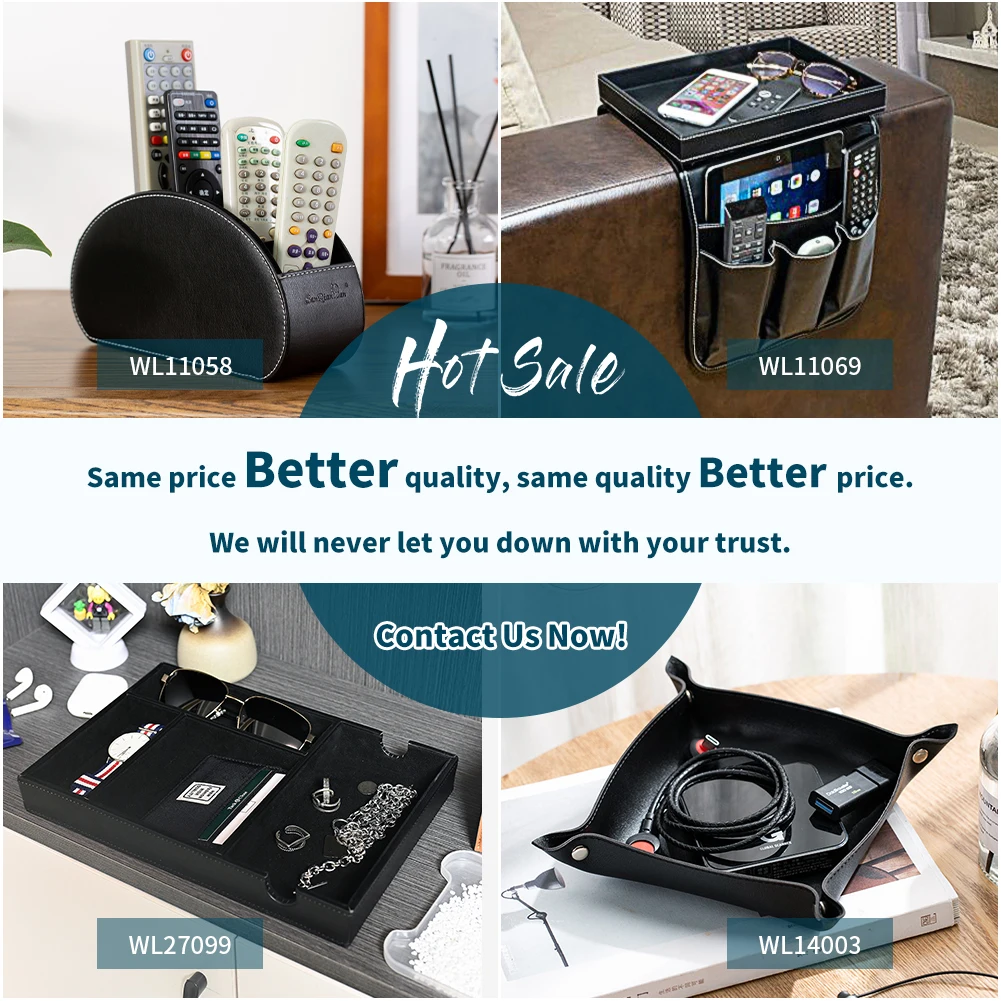 SANQIANWAN PU Leather Computer Desk Storage for Key Phone Jewelry Wallet Watch Leather Valet Tray