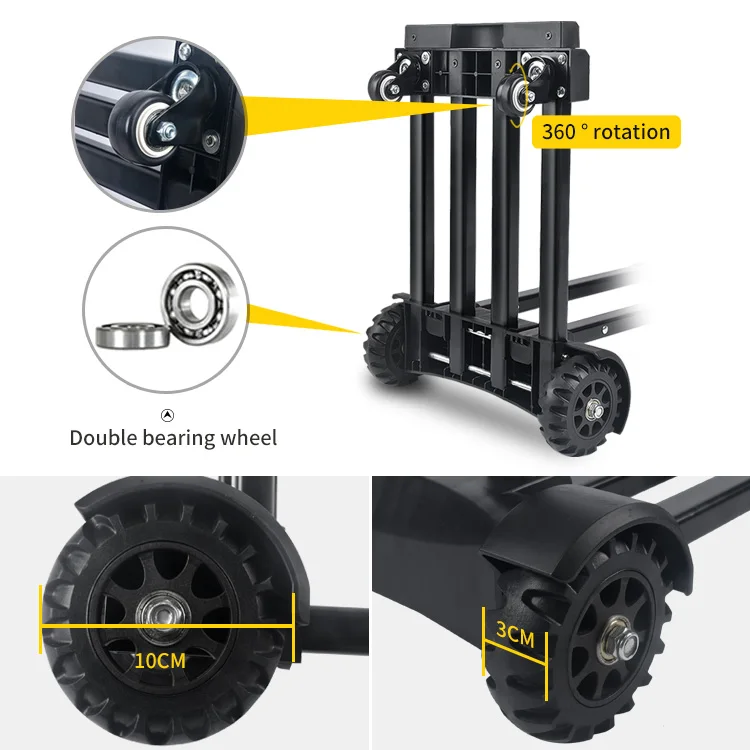 Folding Hand carts Truck Portable Dolly Compact Utility Move Luggage Cart with 50Kg Heavy Duty 4 Wheels Solid Construction