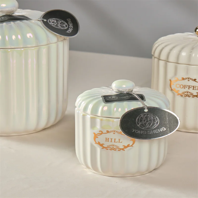 2023 wholesale home goods gold plating  food  glossy  storage sugar jar tea  coffee canister  with lid