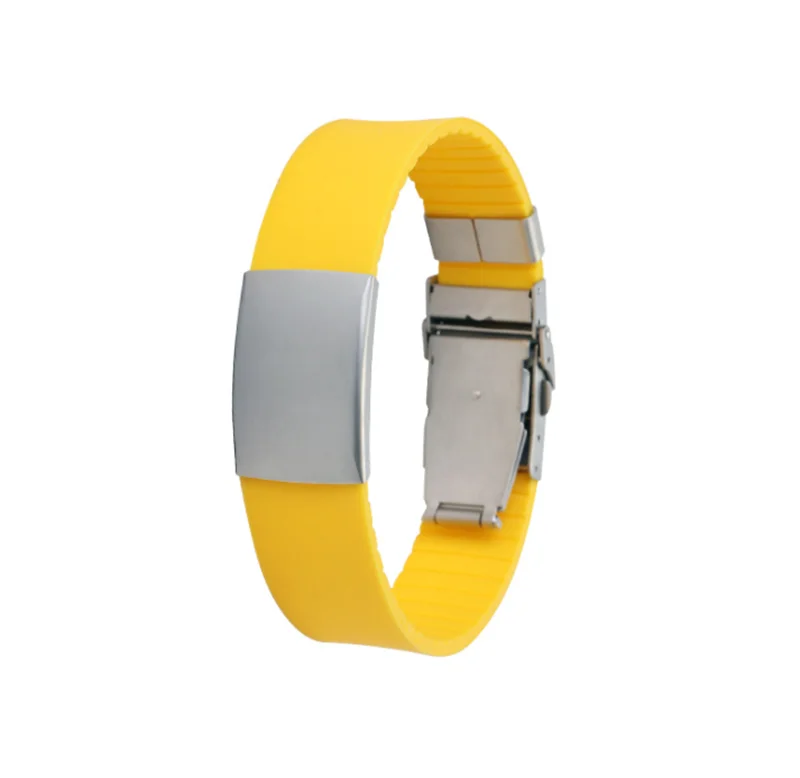 Adjustable custom metal plate engrave silicone bracelet with metal clasp